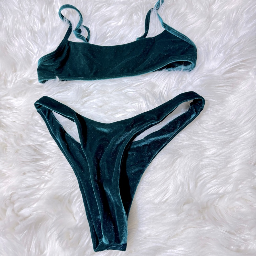 Zaful green velvet swim bikini size S